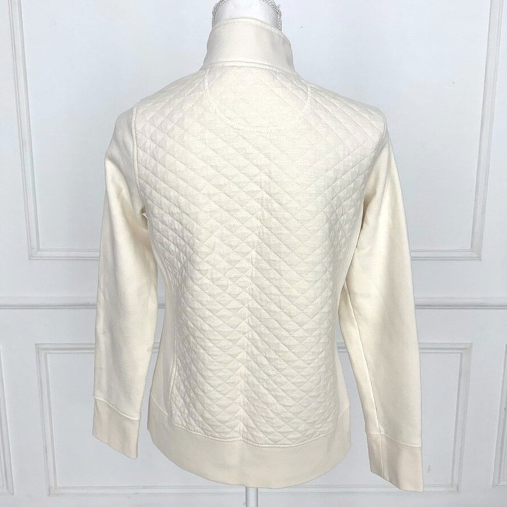 L.L. Bean Womens Diamond Quilted Full Zip Mock Neck Jacket Cream Petite Small - Picture 3 of 6